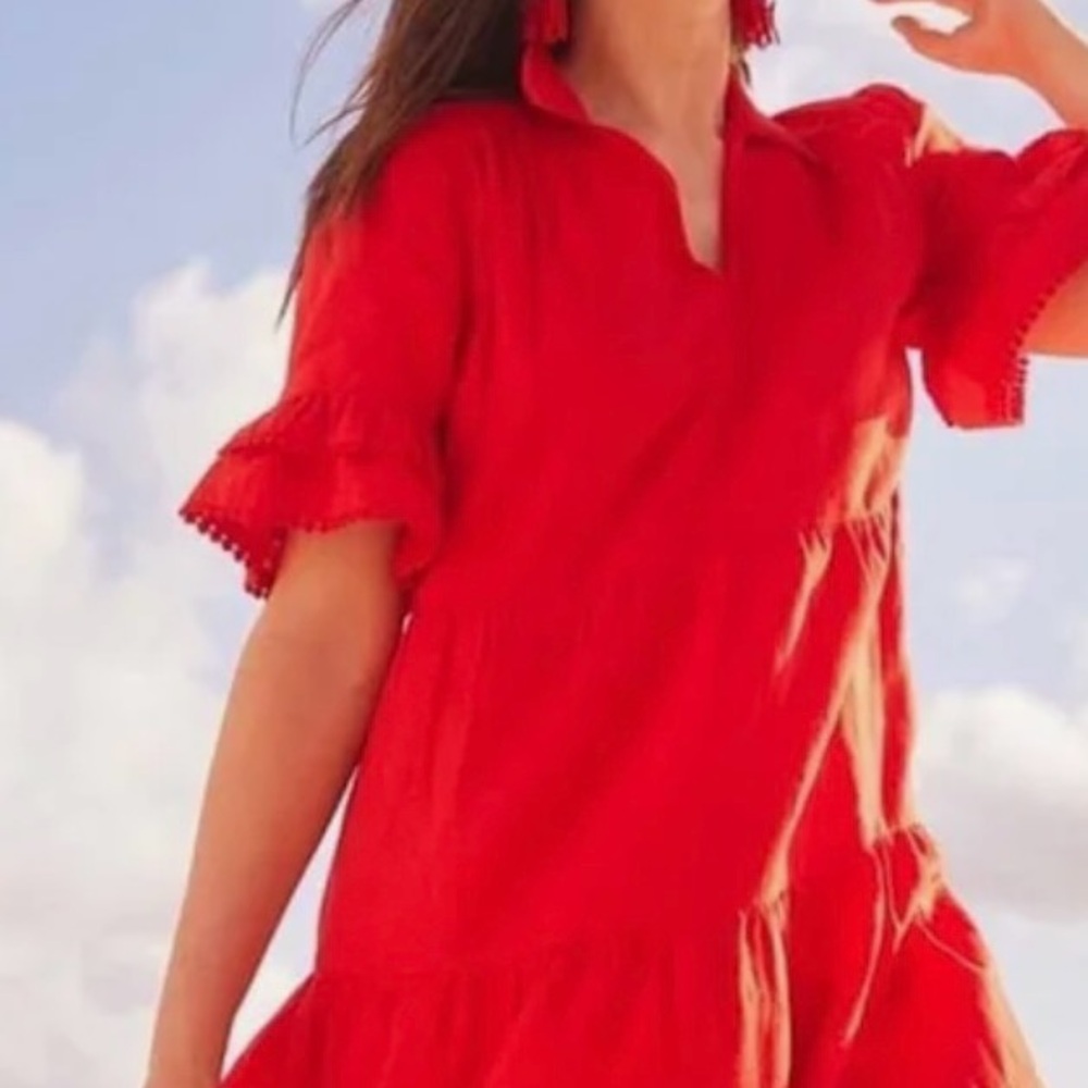Chicos Red Linen Tiered Maxi